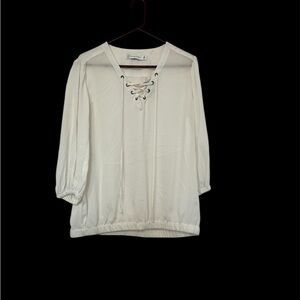 Cream Off White Lace-Up Pullover Blouse Women’s Size XL